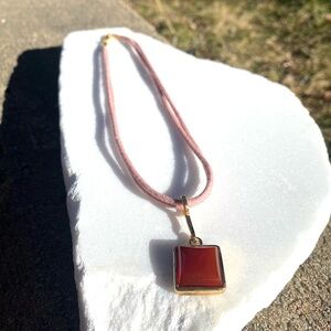 Carnelian or Orange Glass Pink Choker Necklace Roman Signature Vintage Y2k 15.5"